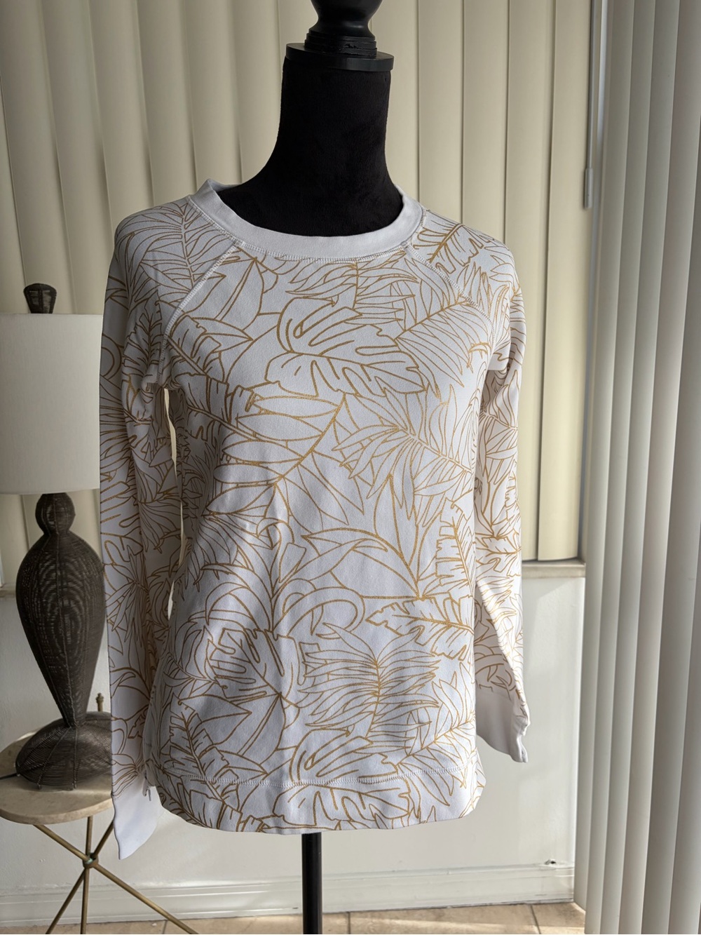 Tommy Bahama Womens Small White Gold Metallic Monstera Sweatshirt French Terry